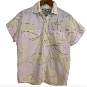 Union Bay Vintage 80’s Women’s Pink Yellow Cotton Button Down Hawaiian Shirt